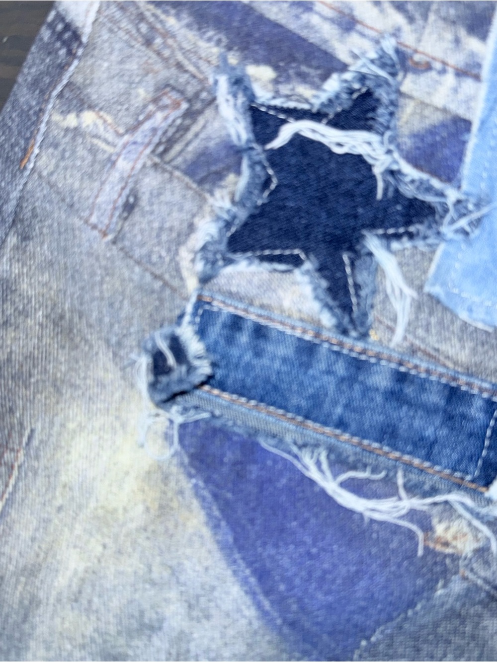 AKIRA Patchwork Denim Jean Shorts in Light Blue and Dark Blue - Picture 7 of 9